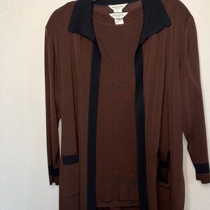Misook Chocolate Brown Cardigan with Black‎ Accents